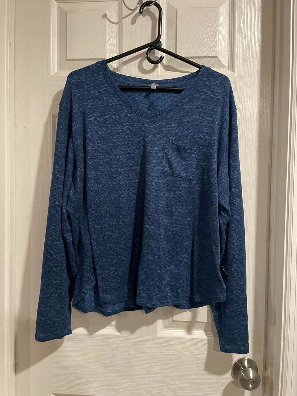 New Directions Lounge Blue Slub Knit Long Sleeve V-Neck Pocket Top XL